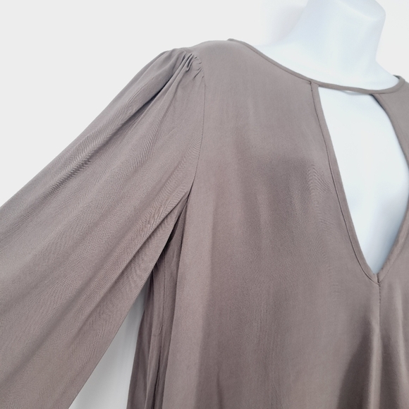 Free People Made In Philadelphia Rayon Layered  Taupe Deep V Dress - Picture 3 of 8